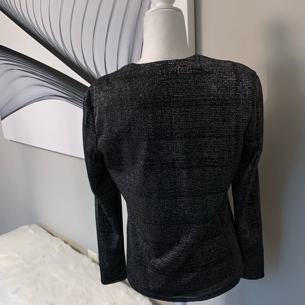 Liz Claiborne Night Black Silver Metallic Rhinestone 2-piece cocktail top blouse - Picture 11 of 12